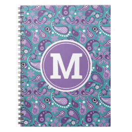 Cute Shabby chic Lila och Blue Paisley Monogram Anteckningsbok