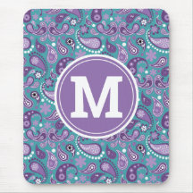 Cute Shabby chic Lila och Blue Paisley Monogram