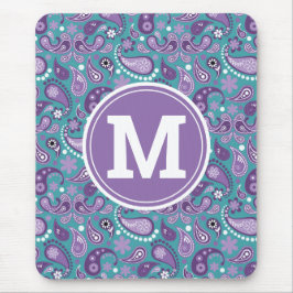 Cute Shabby chic Lila och Blue Paisley Monogram Musmatta