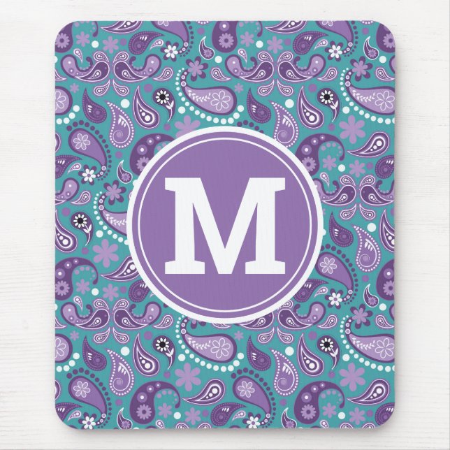 Cute Shabby chic Lila och Blue Paisley Monogram Musmatta (Framsidan)