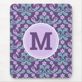 Cute Shabby chic Lila och Blue Paisley Monogram Musmatta