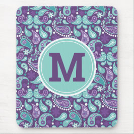 Cute Shabby chic Lila och Blue Paisley Monogram Musmatta