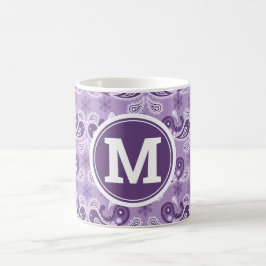 Cute Shabby chic Lila och White Paisley Monogra Kaffemugg