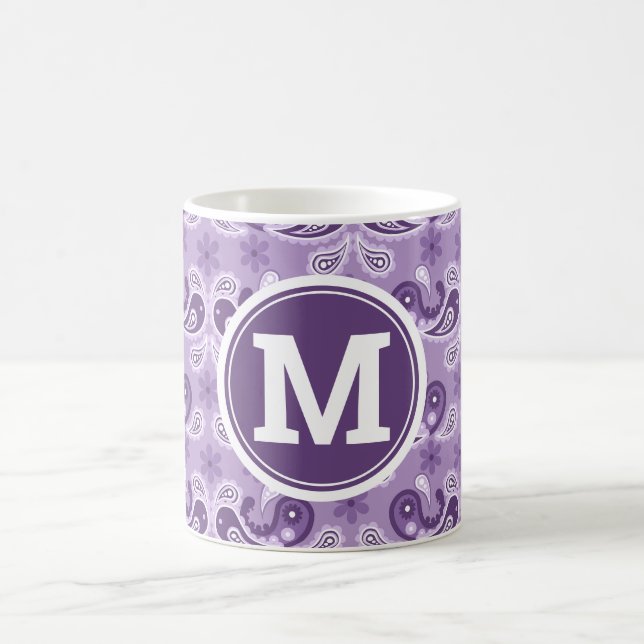 Cute Shabby chic Lila och White Paisley Monogra Kaffemugg (Center)