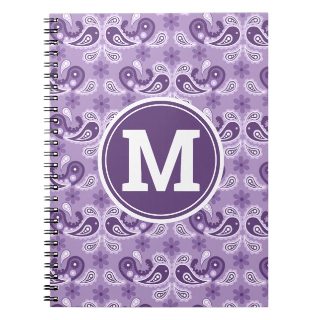 Cute Shabby chic Lila och white Paisley Monogram Anteckningsbok (Framsidan)