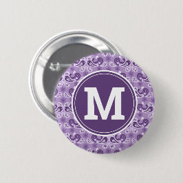 Cute Shabby chic Lila och white Paisley Monogram Knapp