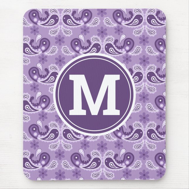 Cute Shabby chic Lila och white Paisley Monogram Musmatta (Framsidan)