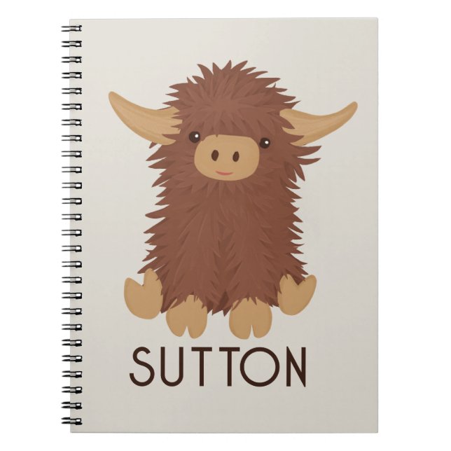 Cute, shaggy Highland kon anpassad design Anteckningsbok (Framsidan)