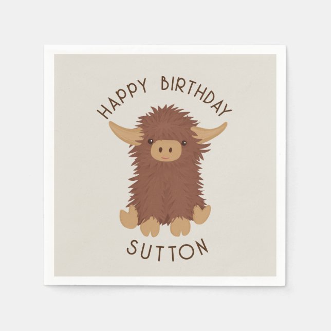 Cute, shaggy Highland kon anpassad design Pappersservett (Framsidan)