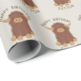 Cute, shaggy Highland kon anpassad design Presentpapper