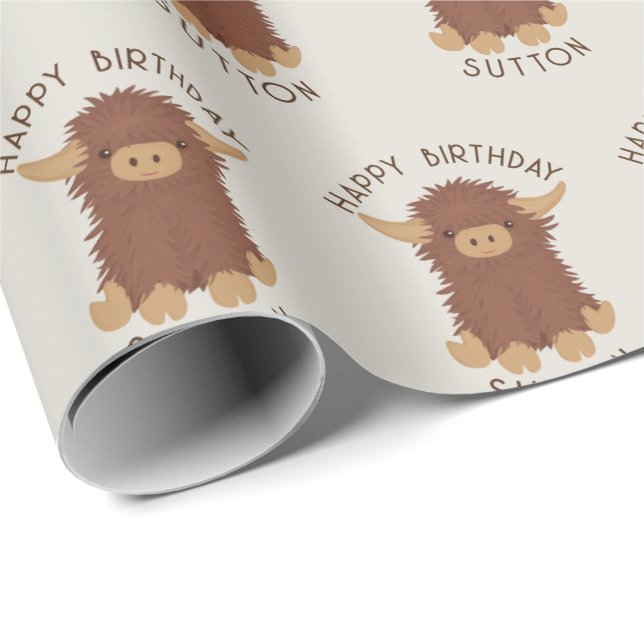 Cute, shaggy Highland kon anpassad design Presentpapper (Rullad Hörn)