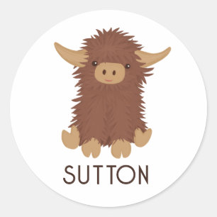 Cute, shaggy Highland kon anpassad design Runt Klistermärke