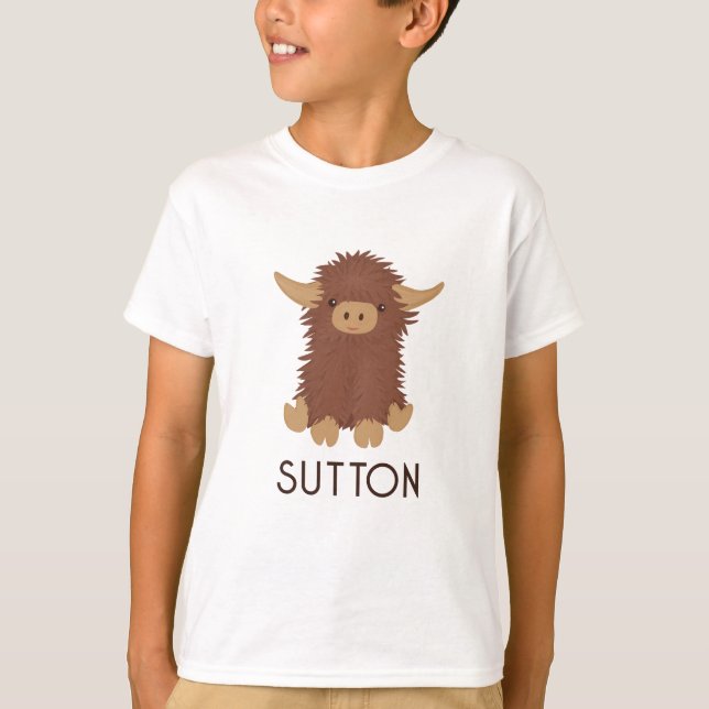 Cute, shaggy Highland kon anpassad design T Shirt (Framsida)