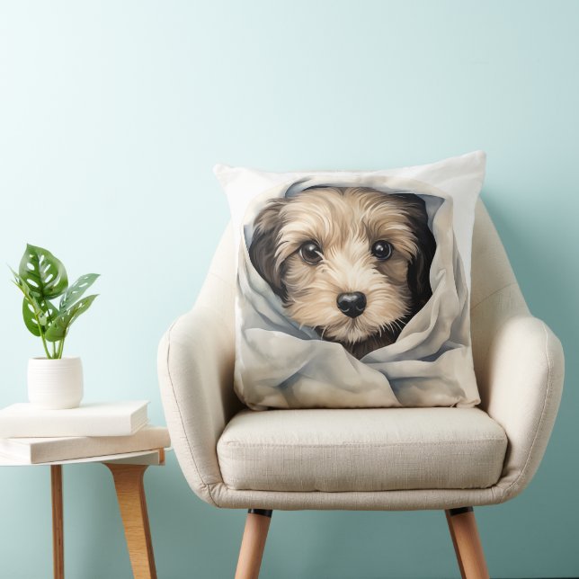 CUTE SHAGGY TAN PUPPY UNDER BLANKET KUDDE (Stol)
