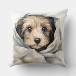 CUTE SHAGGY TAN PUPPY UNDER BLANKET KUDDE