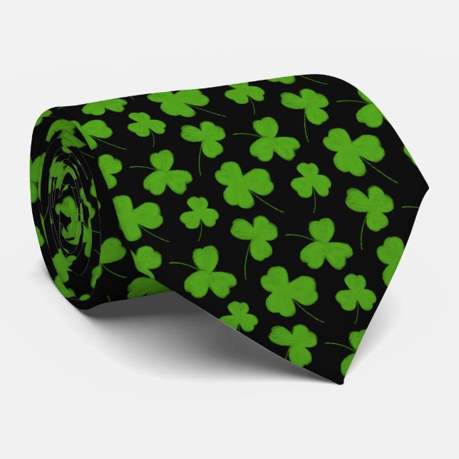 Cute Shamrock Mönster Black Neck Tie Slips (Rullad)