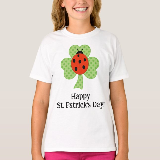 Cute Shamrock Polka dots St. Patricks Day ladybug T Shirt (Framsida)
