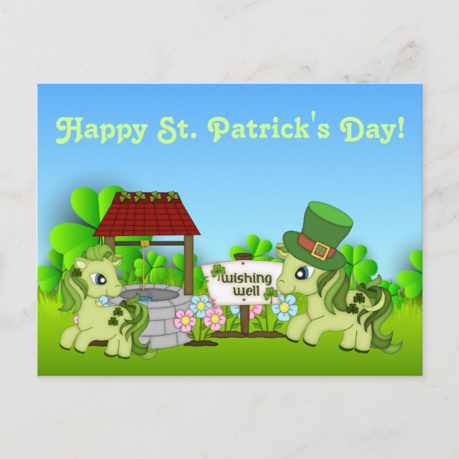 Cute Shamrock Ponies Lycklig St. Patrick's Day Hor Vykort (Framsida)
