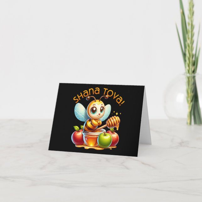 Cute Shana Tova Honungsbi med äpplen Helgkort (Framsida)