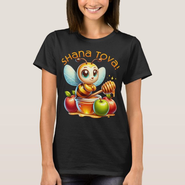 Cute Shana Tova Honungsbi med äpplen T Shirt (Framsida)