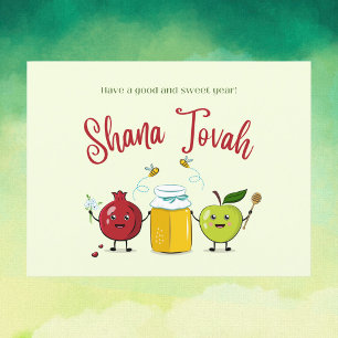 Cute Shana Tovah Apple och granat Vykort