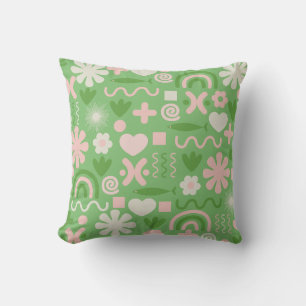 Cute Shapes Lime Green och Rosa Mönster Kudde