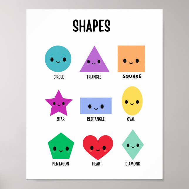 Cute Shapes with Smiley face Educational Poster (Framsidan)