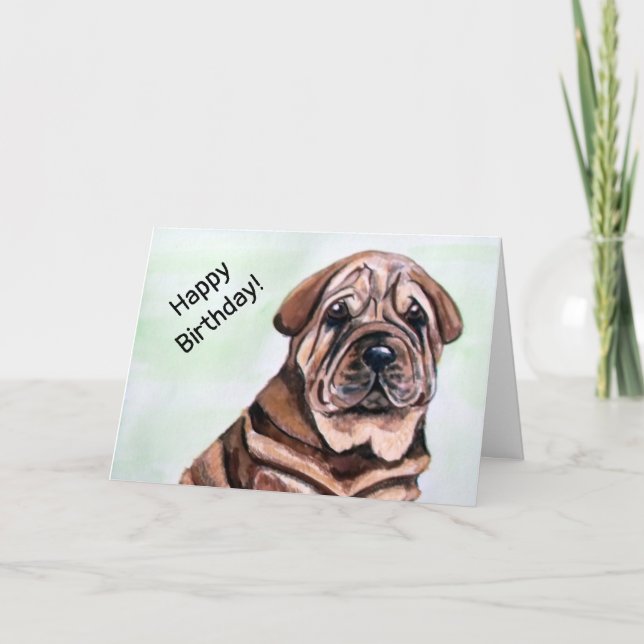 Cute Shar Pei Hund Grattis på födelsedagen Kort (Framsida)