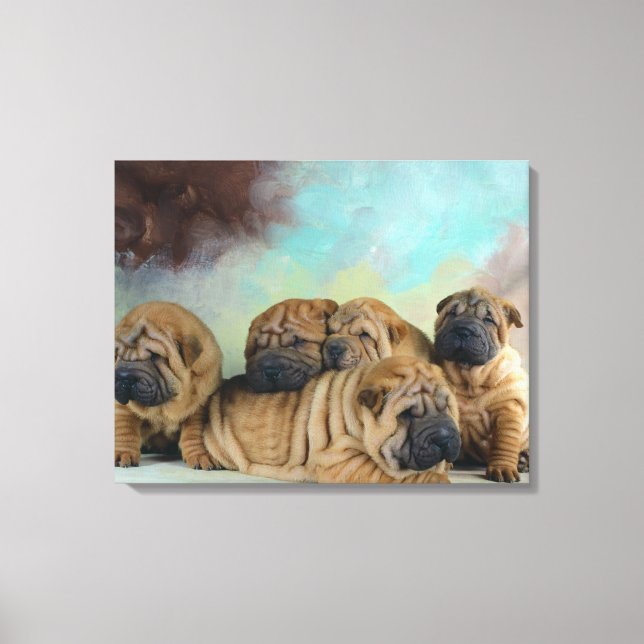 Cute Shar pei-valpar Canvastryck (Framsida)