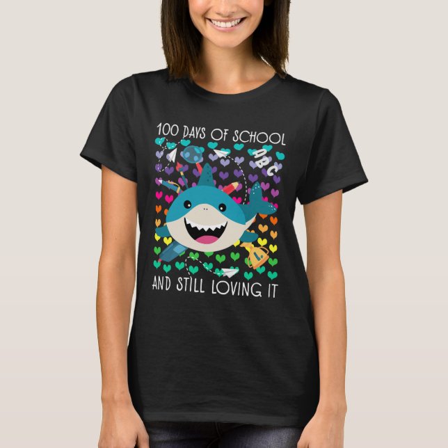 Cute Shark 100 dagar i skolan och fortfarande leve T Shirt (Framsida)