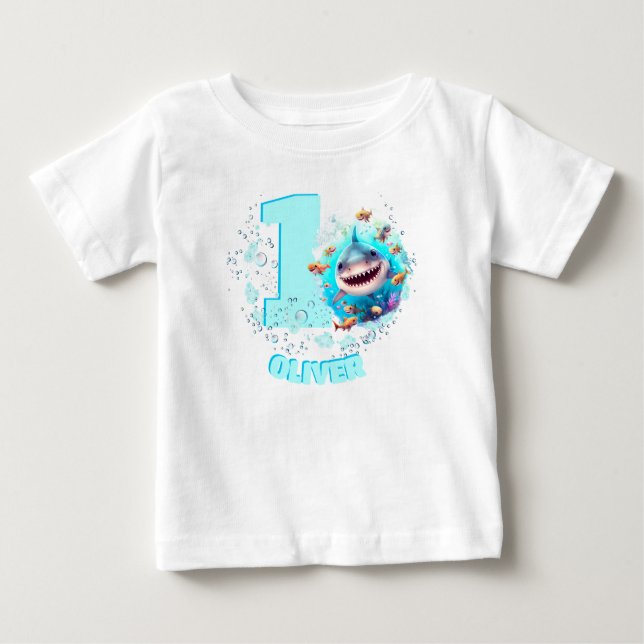 Cute Shark 1:a födelsedag Personlig Boy T Shirt (Framsida)