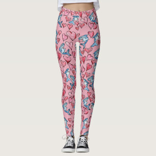 Cute Shark Älskare, Hjärter och Hjärter Leggings