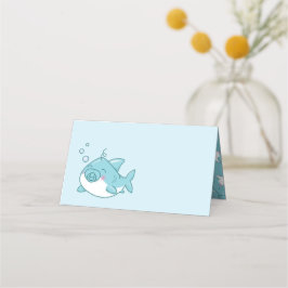 Cute Shark Baby Shower Kawaii Blue Boy Placeringskort
