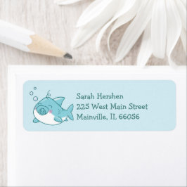 Cute Shark Baby Shower Kawaii Blue Boy Returadress Etikett
