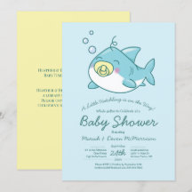 Cute Shark Baby Shower Kawaii-inbjudan