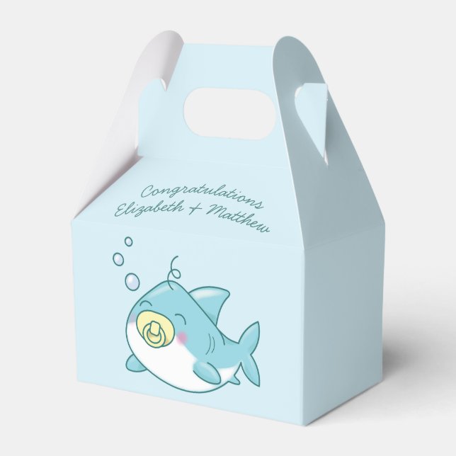 Cute Shark Baby Shower Kawaii Presentaskar (Framsidan Sidan)