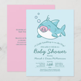 Cute Shark Baby Shower Kawaii Rosa Girl Girl Inbjudningar