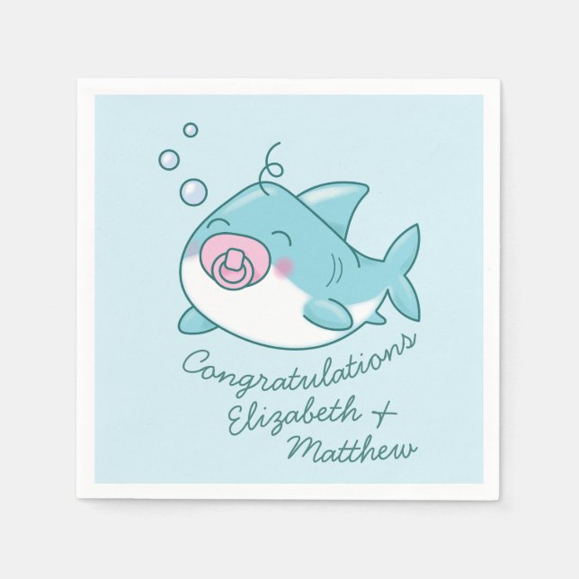 Cute Shark Baby Shower Kawaii Rosa Girl Girl Pappersservett (Framsidan)