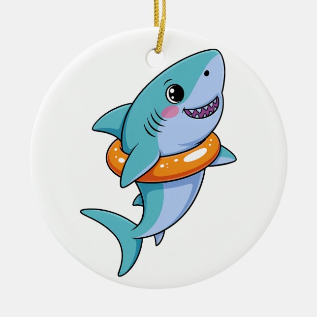 Cute Shark Baby With Float | Kids Julgransprydnad Keramik (Framsidan)