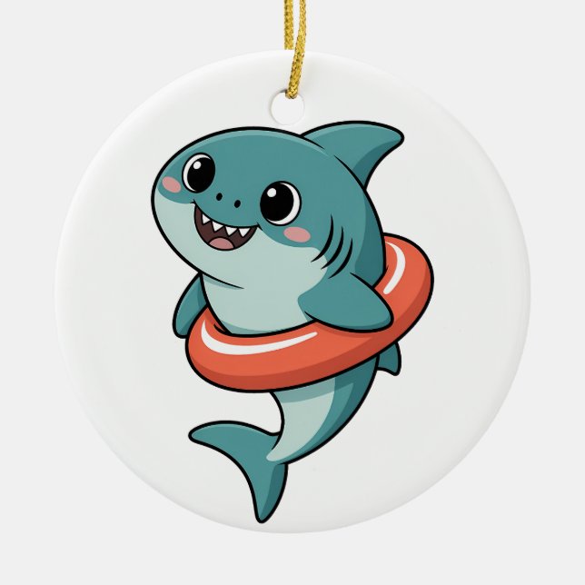 Cute Shark Baby With Float | Kids Julgransprydnad Keramik (Framsidan)