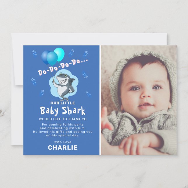 Cute Shark Ballok Foto Birthday Blue Tack Inbjudningar (Framsida)