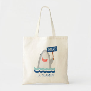 Cute Shark Bibliotek Tote Bag Tygkasse