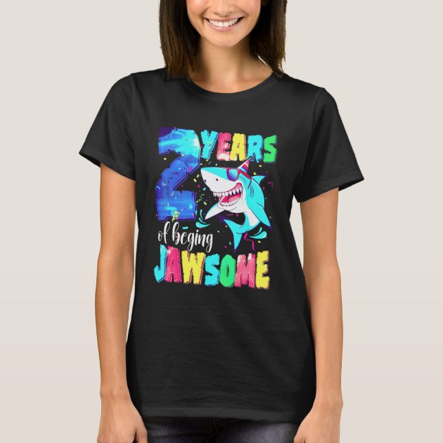 Cute Shark Birthday 2 Year Old Boys Girls 2nd Birt T Shirt (Framsida)