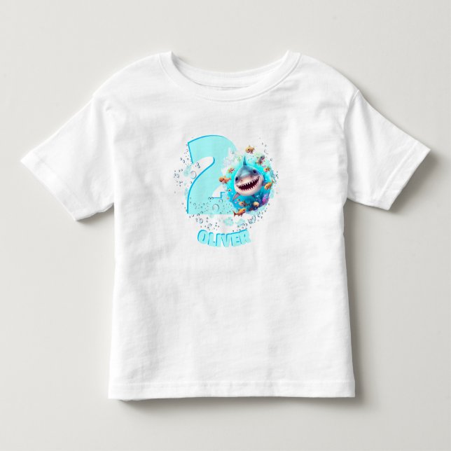 Cute Shark Birthday Anpassningsbar Age Boy T Shirt (Framsida)