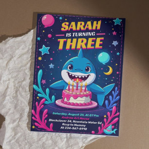 Cute Shark Birthday-inbjudan Undervatten Party Inbjudningar