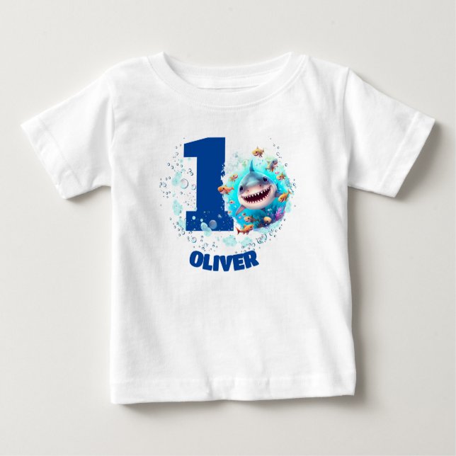 Cute Shark Birthday Personlig Boy T Shirt (Framsida)