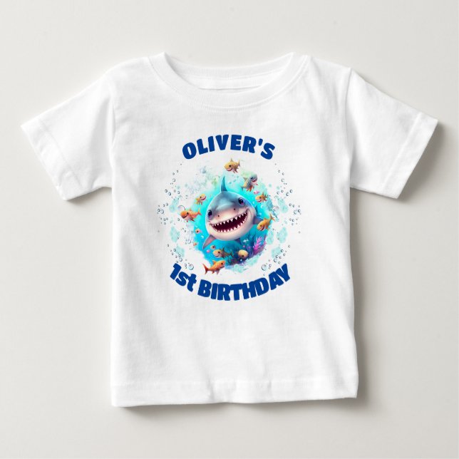 Cute Shark Birthday Personlig Boy T Shirt (Framsida)