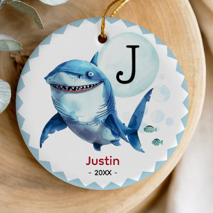 Cute shark christmas keepsaké, nuvarande personlig julgransprydnad keramik