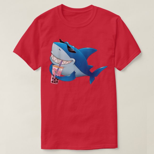 Cute Shark Drinking Bubble Boba Tea Boy Manar T Shirt (Design framsida)