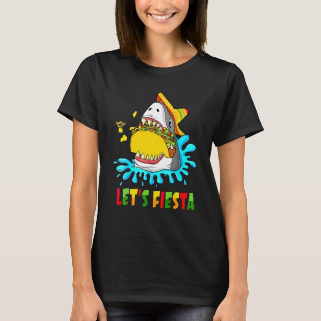 Cute Shark Eat Taco Låt oss Fiesta Mexican Cinco D T Shirt (Framsida)